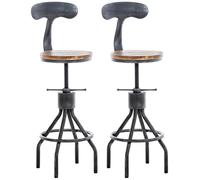CLP Lot de 2 tabourets de Bar Hanam au Design Industriel I Chaise de Bar métallique réglable en Hauteur avec Assise et Dossier en Bois | Couleur Argent Antique
