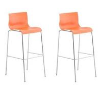 CLP Lot de 2 tabourets de bar Hoover Assise Plastique Pieds Métal , Orange/Chrome Orange