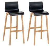 CLP Lot de 2 Tabourets de Bar avec dossiers Hover, sièges en Plastique, piètements en hêtre Stable Couleur Noir