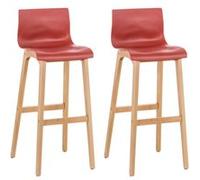 CLP Lot de 2 tabourets de bar Hoover assise plastique Pieds nature , Rouge Rouge G