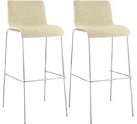 CLP Trading GmbH Tabourets de bar Hoover lot de 2 – tissu crème, dossier, empilables, cadre chrome