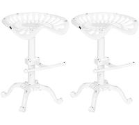 CLP Lot De 2 Tabourets De Bar Industriel Butch I Siège en Fer Forgé Pieds en Métal I Chaise De Bar avec Hauteur Réglable, Couleur:Blanc Antique
