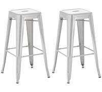 CLP Lot de 2 tabourets de Bar Joshua I Tabourets de Bar empilables en métal I Chaises de Bar avec Repose-Pieds I Hauteur d'assise 76 cm I Tabourets empilables, Couleur:Argent