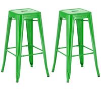CLP Lot de 2 tabourets de Bar Joshua I Tabourets de Bar empilables en métal I Chaises de Bar avec Repose-Pieds I Hauteur d'assise 76 cm I Tabourets empilables, Couleur:Vert