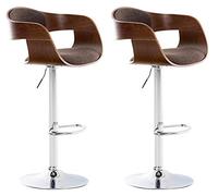 CLP Lot de 2 tabourets de bar Kingston – tissu, piètement métal chromé, réglable – Noyer/Marron