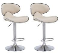 CLP Lot De 2 Tabourets De Bar Las Vegas V2 en Similicuir I Set De Chaises Hautes avec Piètement Et Repose-Pieds en Métal I Hauteur Réglable, Couleur:crème, Couleur du Cadre:Chrome
