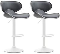 CLP Lot De 2 Tabourets De Bar Las Vegas V2 en Similicuir I Set De Chaises Hautes avec Piètement Et Repose-Pieds en Métal I Hauteur Réglable, Couleur:Gris, Couleur du Cadre:Blanc