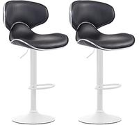 CLP Lot De 2 Tabourets De Bar Las Vegas V2 en Similicuir I Set De Chaises Hautes avec Piètement Et Repose-Pieds en Métal I Hauteur Réglable, Couleur:Noir, Couleur du Cadre:Blanc