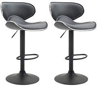 CLP Lot De 2 Tabourets De Bar Las Vegas V2 en Similicuir I Set De Chaises Hautes avec Piètement Et Repose-Pieds en Métal I Hauteur Réglable, Couleur:Gris, Couleur du Cadre:Noir