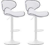 CLP Lot De 2 Tabourets De Bar Las Vegas V2 en Similicuir I Set De Chaises Hautes avec Piètement Et Repose-Pieds en Métal I Hauteur Réglable, Couleur:Blanc, Couleur du Cadre:Blanc