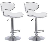 CLP Lot De 2 Tabourets De Bar Las Vegas V2 en Similicuir I Set De Chaises Hautes avec Piètement Et Repose-Pieds en Métal I Hauteur Réglable, Couleur:Blanc, Couleur du Cadre:Chrome