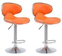 CLP Lot De 2 Tabourets De Bar Las Vegas V2 en Similicuir I Set De Chaises Hautes avec Piètement Et Repose-Pieds en Métal I Hauteur Réglable, Couleur:Orange, Couleur du Cadre:Chrome