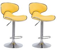 CLP Lot De 2 Tabourets De Bar Las Vegas V2 en Similicuir I Set De Chaises Hautes avec Piètement Et Repose-Pieds en Métal I Hauteur Réglable, Couleur:Jaune, Couleur du Cadre:Chrome