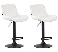 CLP Lot De 2 Tabourets De Bar Lentini en Similicuir I Chaise Haute De Bistrot avec Repose-Pieds Hauteur Réglable Pivotant, Couleur:Blanc, Couleur du Cadre:Noir