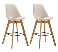 CLP Tabourets de bar Metz – Lot de 2 – Tissu, piètement en chêne, repose-pieds métal – Crème/Natura