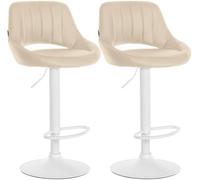 CLP Lot de 2 tabourets de Bar Milet en Similicuir, reglables en Hauteur, pivotants, avec Dossier, Couleur crème Matériel du Cadre métal Blanc Mat