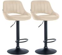 CLP Lot de 2 tabourets de Bar Milet en Similicuir, reglables en Hauteur, pivotants, avec Dossier, Couleur crème Matériel du Cadre Métal Noir Mat
