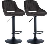 CLP Lot de 2 tabourets de Bar Milet en Velours, Hauteur reglable, pivotants, avec dossiers Couleur Noir Matériel du Cadre Métal Noir Mat