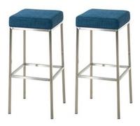 CLP Lot de 2 tabourets de bar Montréal 80 en tissu , Bleu/Acier inoxydable Bleu G