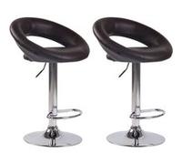 CLP Lot de 2 Tabourets de bar Olinda en similicuir hauteur réglable et siège pivotant , Marron/Chrome