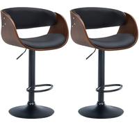 CLP Lot de 2 tabourets de Bar Portmore en Similicuir I Chaise de Bar réglable en Hauteur avec Dossier et Structure métallique Robuste | Couleur Noyer/Noir Matériel du Cadre Métal Noir Mat