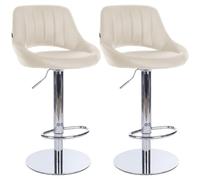 CLP Lot de 2 tabourets de Bar réglables en Hauteur, Base Extra Lourde et Assise rembourrée Milet Chrome, Max 150 kg par Tabouret | Couleur crème Matériel Similicuir