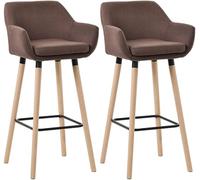 CLP Lot de 2 tabourets de Bar rembourrés avec Dossier Grant, chaises de Bar en Tissu, piétement en Bois, capacité de Charge jusqu'à 150 kg | Couleur café
