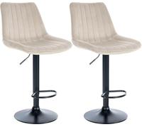 CLP Lot de 2 tabourets de Bar Toni Velours I Chaise de Bar réglable en Hauteur avec Structure métallique | Couleur crème Matériel du Cadre Métal Noir Mat