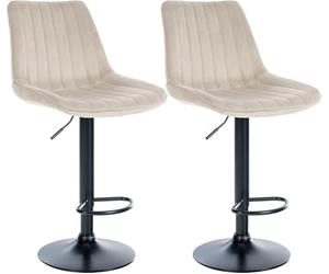 CLP Lot de 2 tabourets de Bar Toni Velours I Chaise de Bar réglable en Hauteur avec Structure métallique | Couleur crème Matériel du Cadre Métal Noir Mat