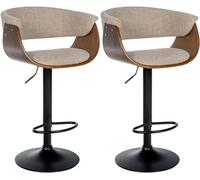 CLP Lot de 2 tabourets de Bar Vestal Tissu ou Similicuir I Tabouret de comptoir Réglable en Hauteur avec Repose-Pieds | Couleur Noyer/crème Matériel Tissu