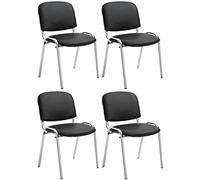 CLP Lot de 4 Chaises De Conférence Ken en Similicuir I Chaise Visiteur avec Piétement en Métal Chromé | Couleur Noir