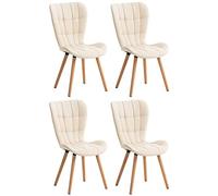 CLP Chaise salle à manger Elda – Lot de 4, similicuir, dossier haut, piètement bois, Crème