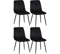 CLP Lot de 4 chaises salle à manger Dijon – Velours, assise matelassée, pieds métal, Noir