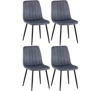 CLP Lot De 4 Chaises De Salle A Manger Dijon Tissu Ou Velours I Surface D'assise Matelassée Pieds en Metal I Charge 150 Kg, Couleur:Gris foncé, Matériel:Velours