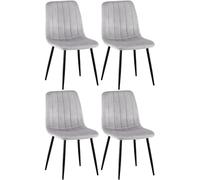 CLP Lot De 4 Chaises De Salle A Manger Dijon Tissu Ou Velours I Surface D'assise Matelassée Pieds en Metal I Charge 150 Kg, Couleur:Gris, Matériel:Velours