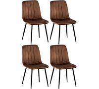 CLP Lot De 4 Chaises De Salle A Manger Dijon Tissu Ou Velours I Surface D'assise Matelassée Pieds en Metal I Charge 150 Kg, Couleur:Marron, Matériel:Velours