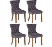 CLP Lot de 4 chaises de salle à manger Franca en Velours et pieds en bois de caoutchouc , Gris foncé/Antique clair Gris foncé G