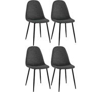 CLP Chaises de salle à manger Napier – Lot de 4, assises matelassées, pieds métal, Noir, Tissu