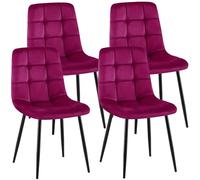 CLP Lot de 4 chaises de Salle a Manger rembourrees Antibes, chaises de Cuisine en Velours avec Dossier et Pieds Metal Noirs Couleur:Violet