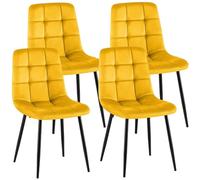 CLP Lot de 4 chaises de Salle a Manger rembourrees Antibes, chaises de Cuisine en Velours avec Dossier et Pieds Metal Noirs Couleur:Jaune