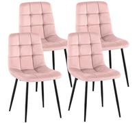 CLP Lot de 4 chaises de Salle a Manger rembourrees Antibes, chaises de Cuisine en Velours avec Dossier et Pieds Metal Noirs Couleur:Rose