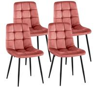 CLP Lot de 4 chaises de Salle a Manger rembourrees Antibes, chaises de Cuisine en Velours avec Dossier et Pieds Metal Noirs Couleur:Rose
