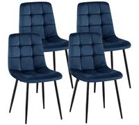 CLP Lot de 4 chaises de Salle a Manger rembourrees Antibes, chaises de Cuisine en Velours avec Dossier et Pieds Metal Noirs Couleur:Bleu foncé