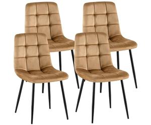 CLP Lot de 4 chaises de Salle a Manger rembourrees Antibes, chaises de Cuisine en Velours avec Dossier et Pieds Metal Noirs Couleur:Taupe