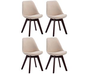 CLP Lot De 4 Chaises De Salle A Manger Retro Borneo V2 Tissu I Pieds en Bois I Dossier Assise Rembourrés, Couleur:crème, Couleur du Cadre:Noyer
