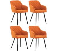 CLP Lot De 4 Chaises De Salle A Manger Shila en Tissu Ou VeloursI Set 2 Chaises Retro avec Accoudoirs I Piètement en Métal Noir, Couleur:Orange, Matériel:Tissu