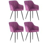 CLP Lot De 4 Chaises De Salle A Manger Shila en Tissu Ou VeloursI Set 2 Chaises Retro avec Accoudoirs I Piètement en Métal Noir, Couleur:Violet, Matériel:Velours