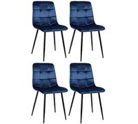 CLP Lot De 4 Chaises De Salle A Manger Tilde en Tissu Ou Velours I Chaise avec Surface D'assise Matelassée Pieds en Metal, Couleur:Bleu, matière:Velours