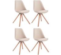 Set de 7 Chaises de Salle à Manger Toulouse en Tissu avec Piètement en Bois , Crème-Nature