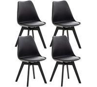 CLP Lot de 4 chaises de Salle ŕ Manger Linares Plastique I Tissu I Velours I Aspect Cuir I Fauteuil avec Structure en Bois, Couleur:Noir/Noir, Matériel:Plastique